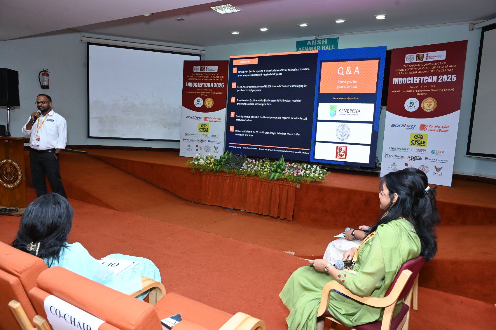 Q&A session following the free-paper presentation at INDOCLEFTCON 2026, AIISH Mysuru